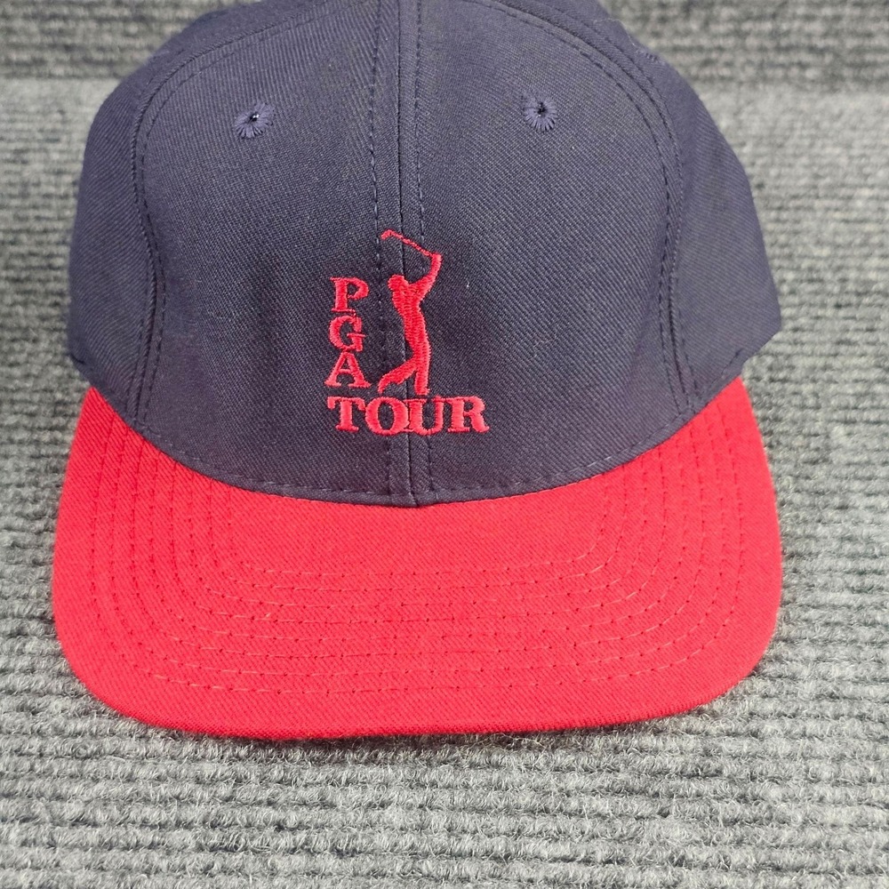 PGA Tour Hat Cap Fitted Mens One Size Blue Red Golf Made USA Embroidered